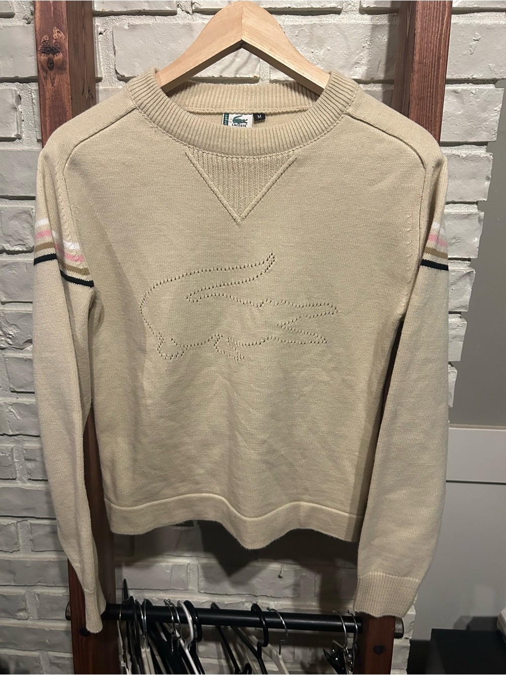 Lacoste Cotton Logo Cream Sweater Alligator Women’s Size M